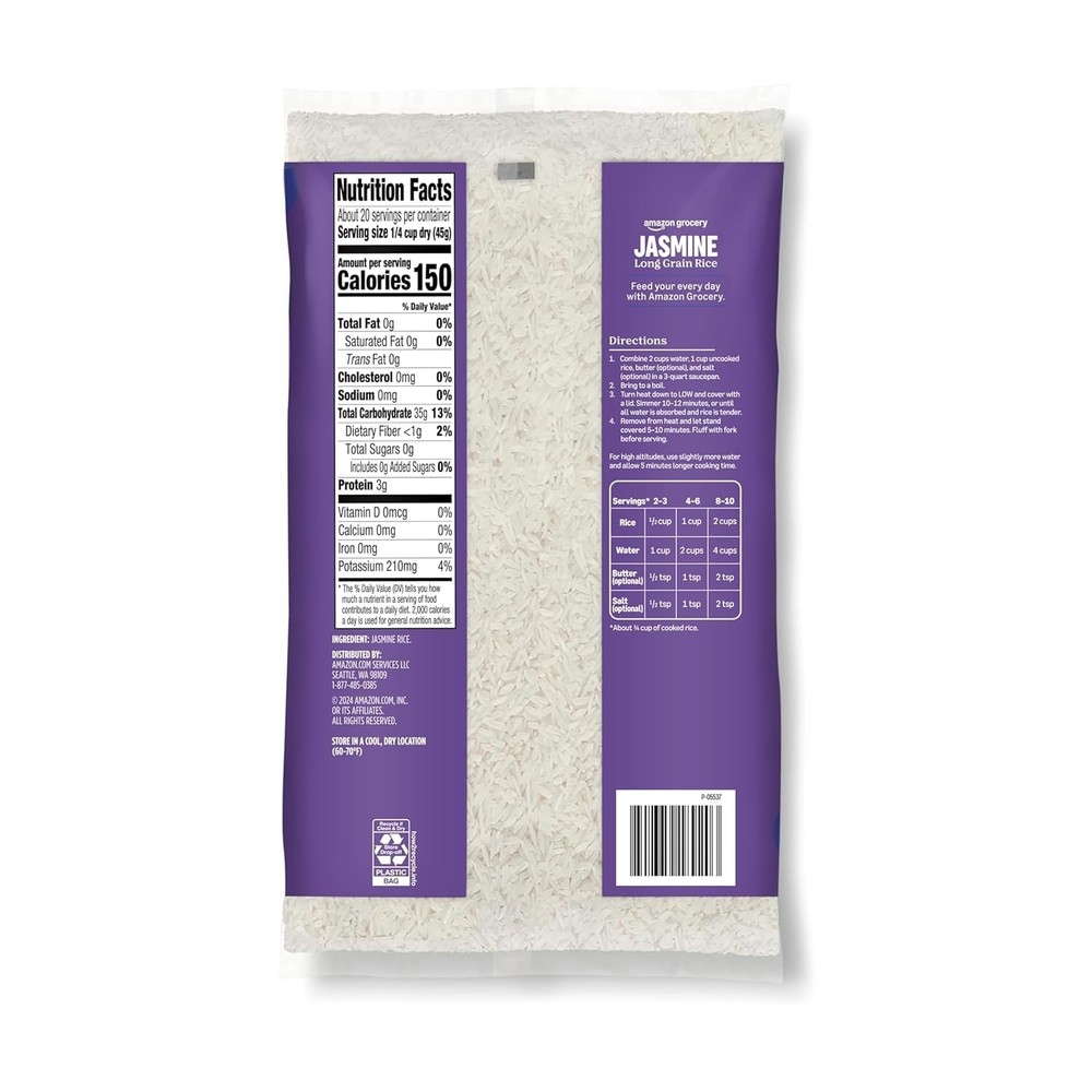 Jasmine Long Grain Rice, 2 lb (Previously Amazon Fresh, Packaging May Vary)