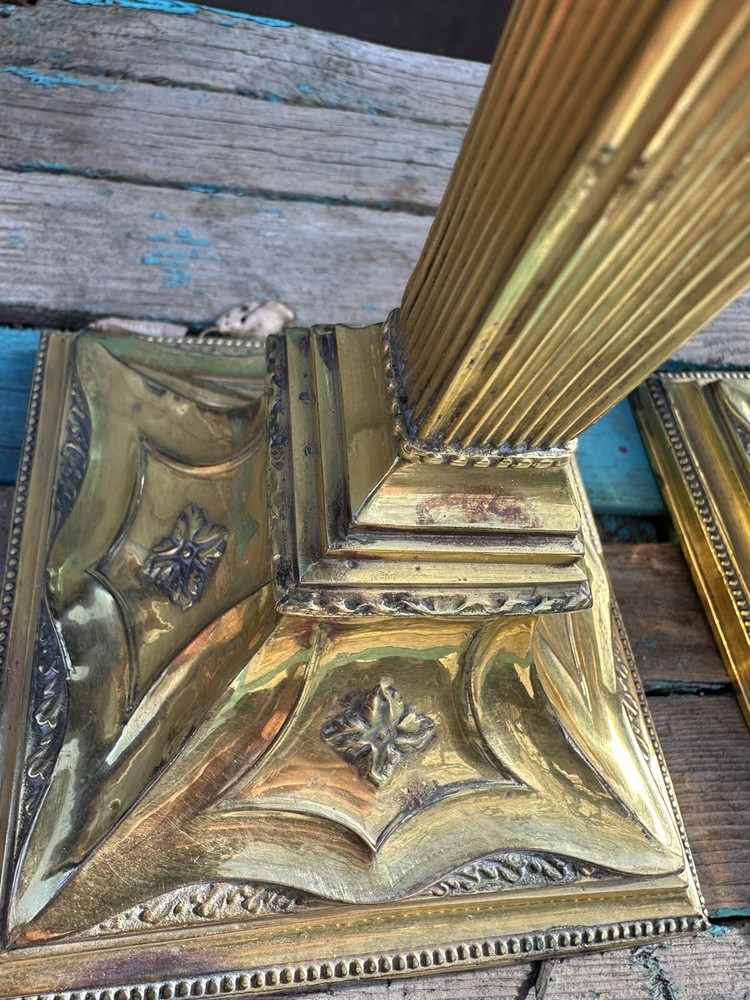 Vintage Candlesticks Tall Classical Column Floral 14k Gold Over Brass?