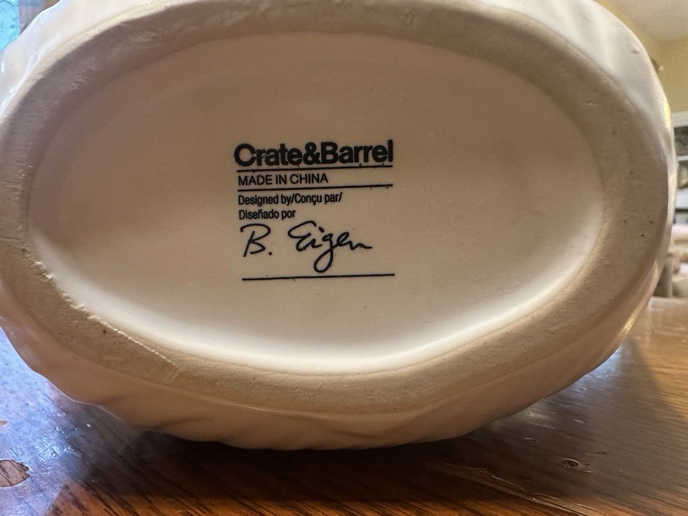 Crate & Barrel Ivory Ceramic Stoneware Pitcher By B. Eigen 8x9”