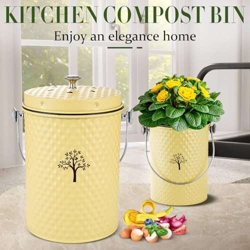 Countertop Compost Bin Kitchen,Odor Resistant Indoor Compost Bin with Yellow