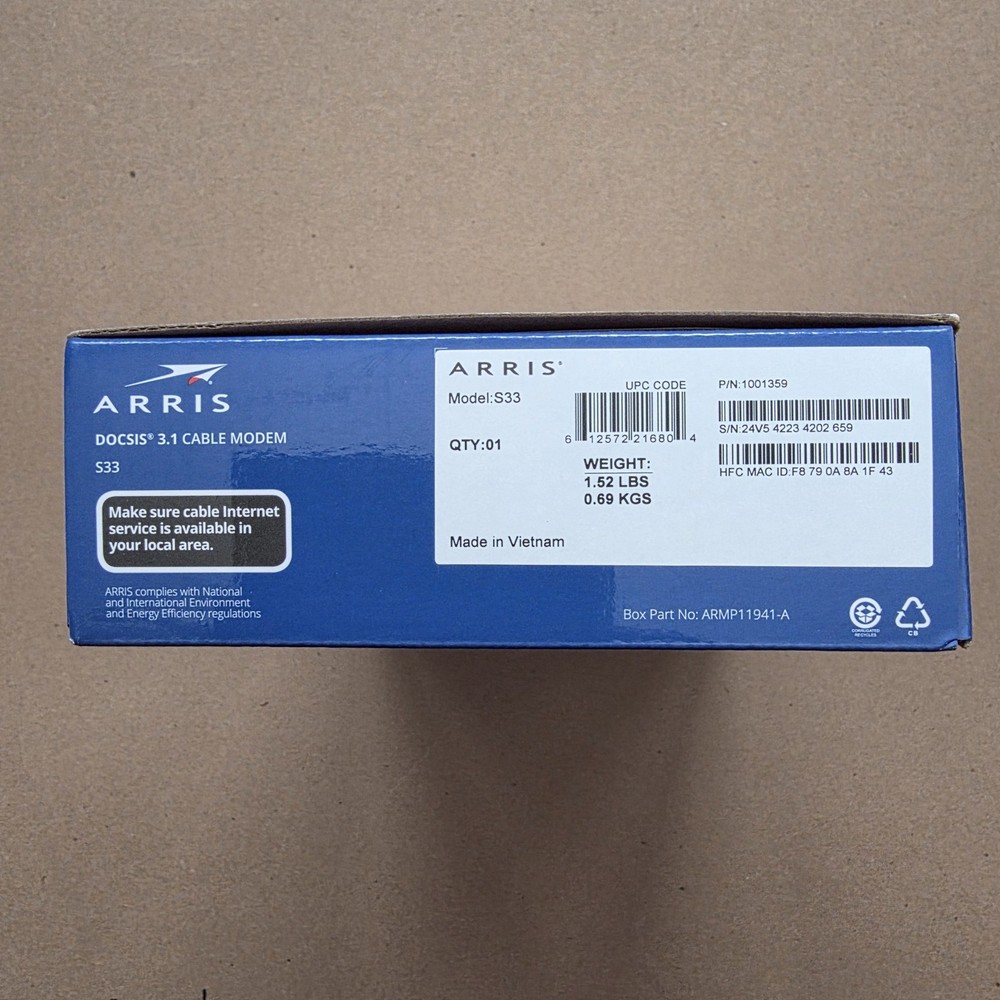 ARRIS S33 Surfboard DOCSIS 3.1 Multi-Gig Cable Modem