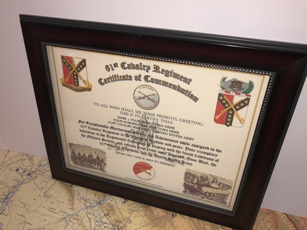 61ST U.S. CAVALRY REGIMENT / COMMEMORATIVE - CERTIFICATE OF COMMENDATION