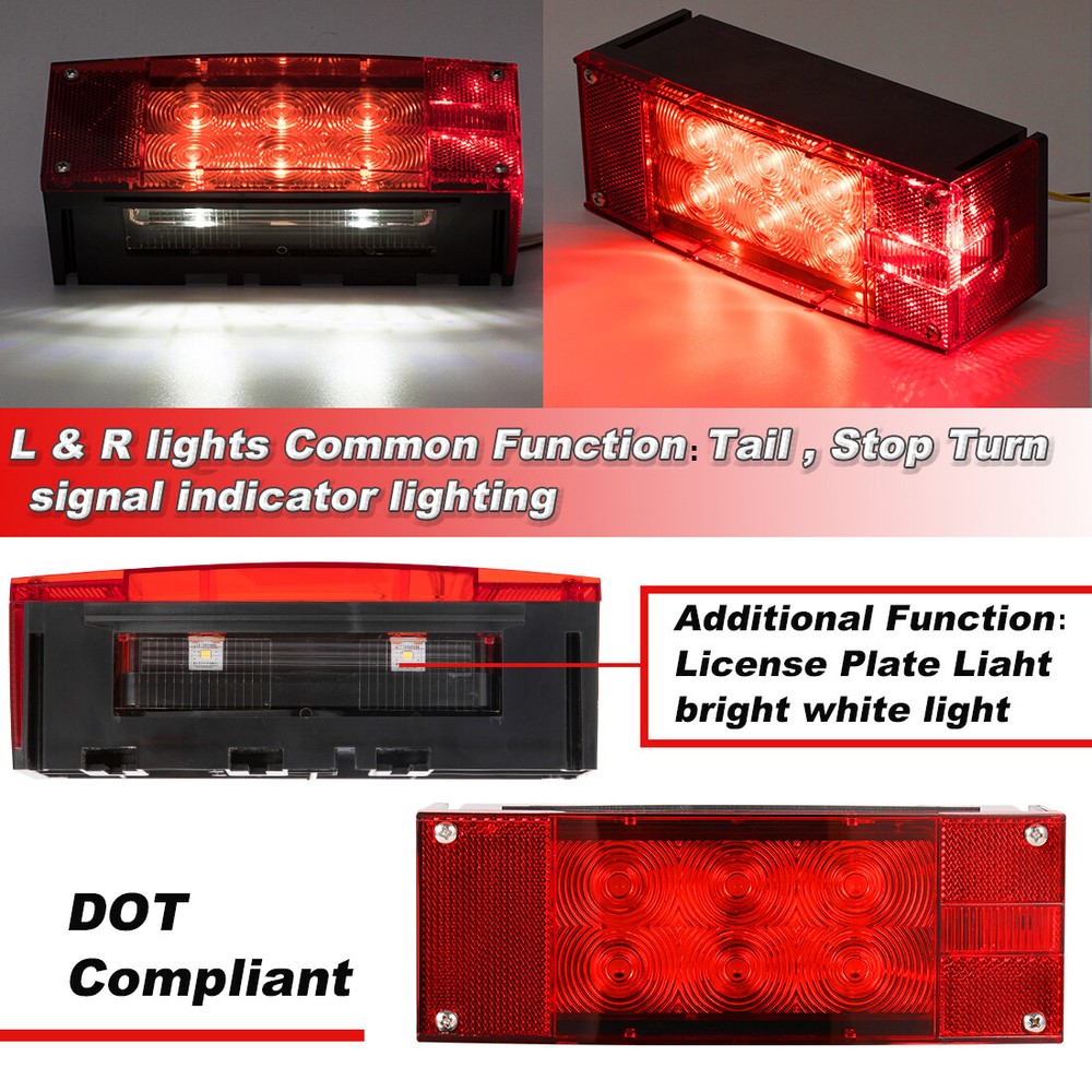 Left+Right LED Waterproof Red Trailer Boat Stud Stop Turn Tail Lights Rectangle