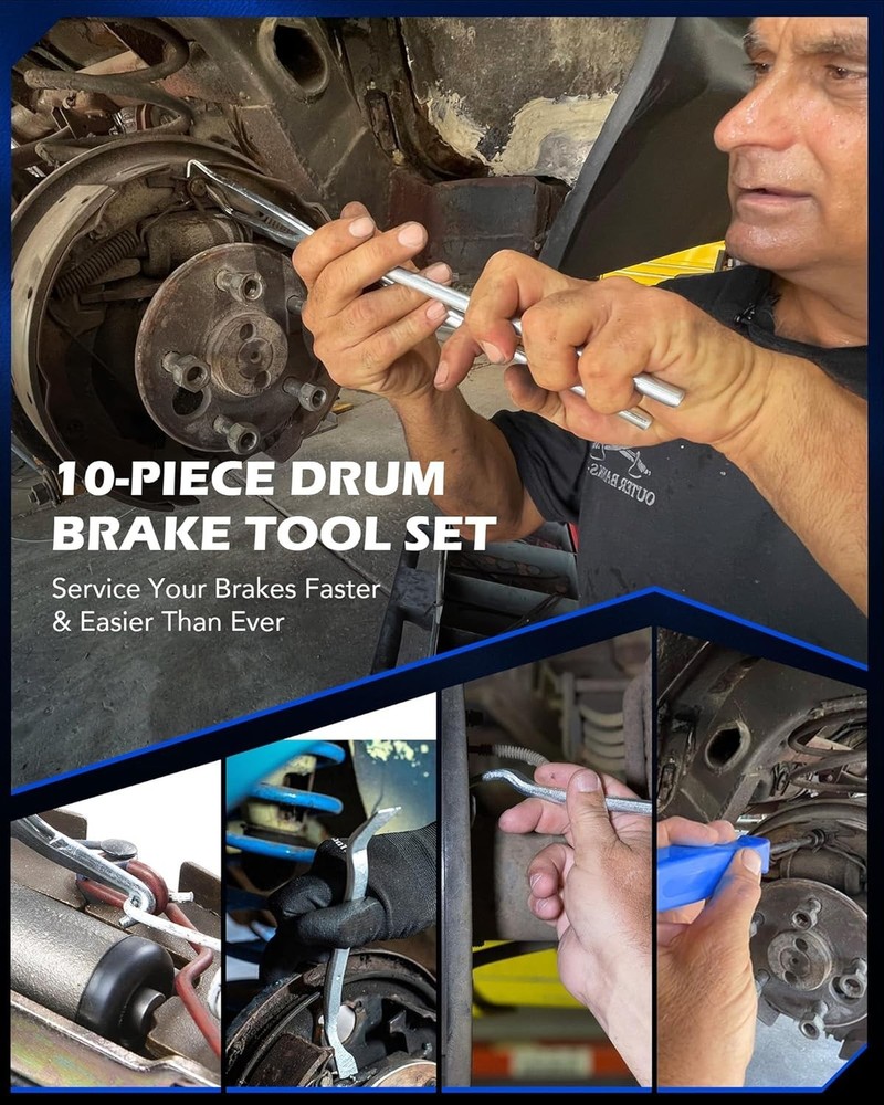 10pc Drum Brake Tool Kit with Wear-Resistant Coatings - Wide Application