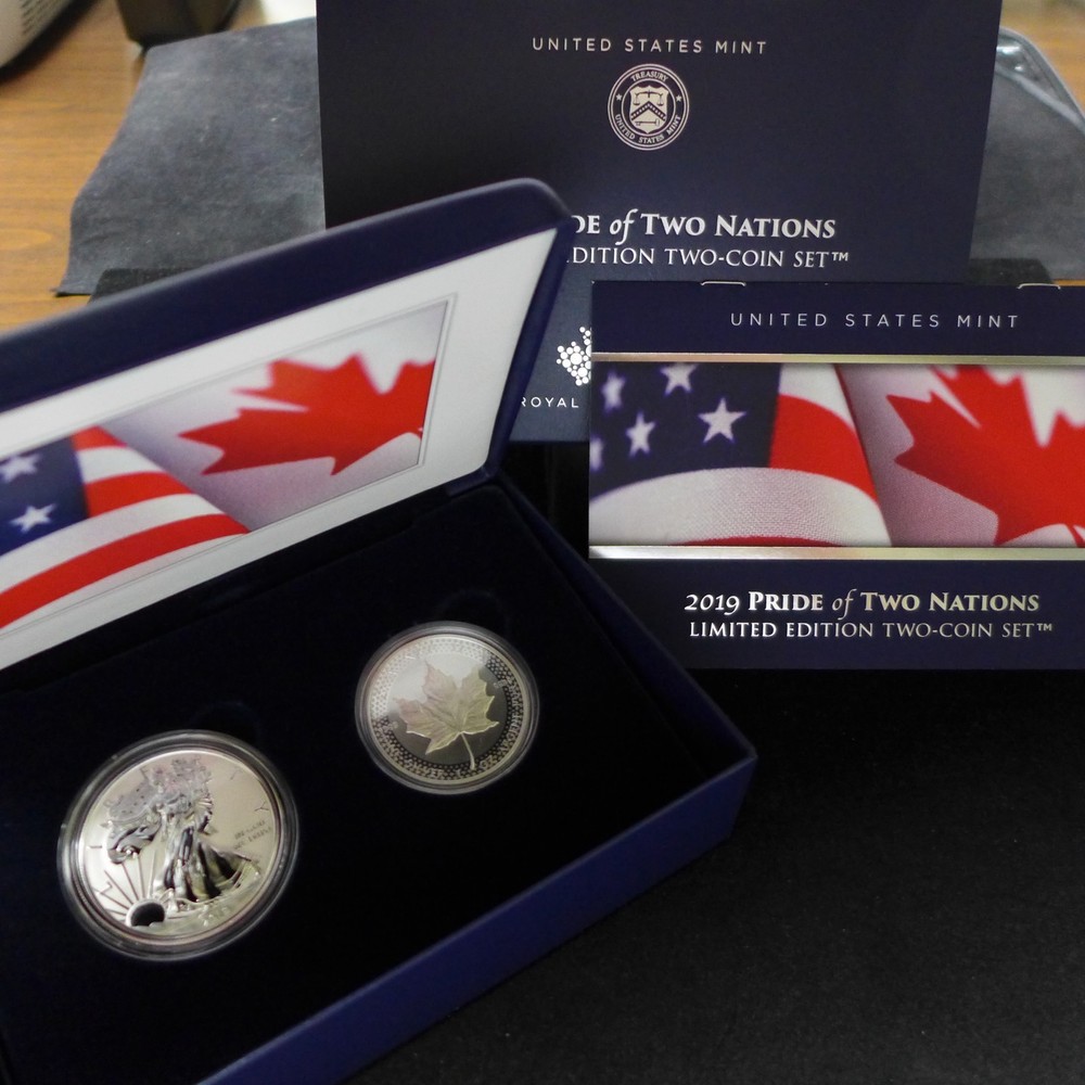 2019 W ENHANCED REVERSE PROOF SILVER EAGLE + MAPLE LEAF PRIDE OF TWO NATIONS SET