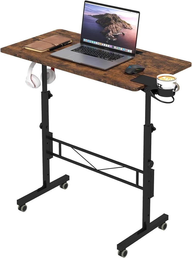 Small Standing Desk Adjustable Height Rolling Desk Standing/Sitting Portable