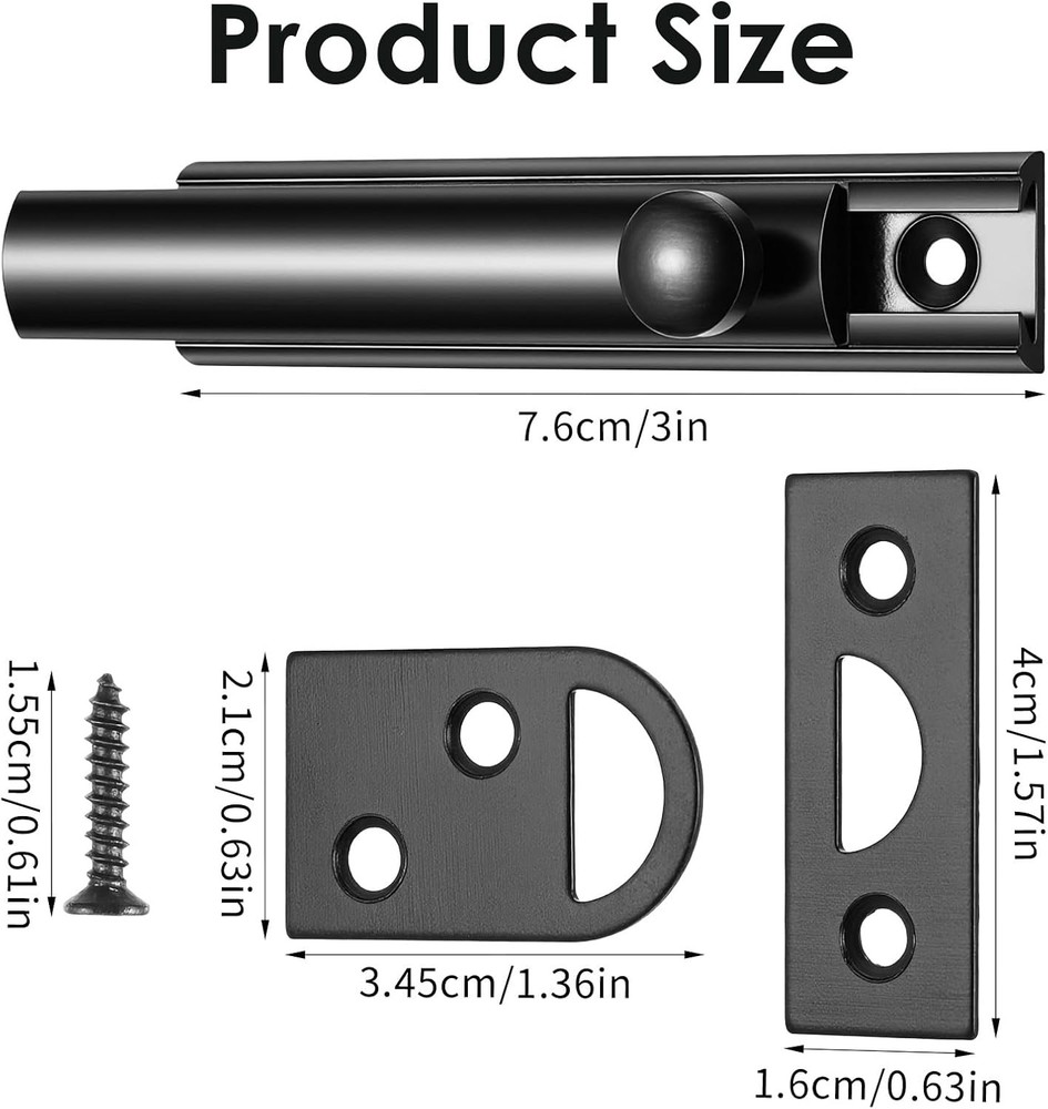 Slide Bolt Latch 3 Inch Locks for Inside Door Solid Brass Surface Black