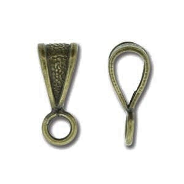 Bail, 12 Antiqued Brass Plated 9mm Textured Pendant Bails with Loop *