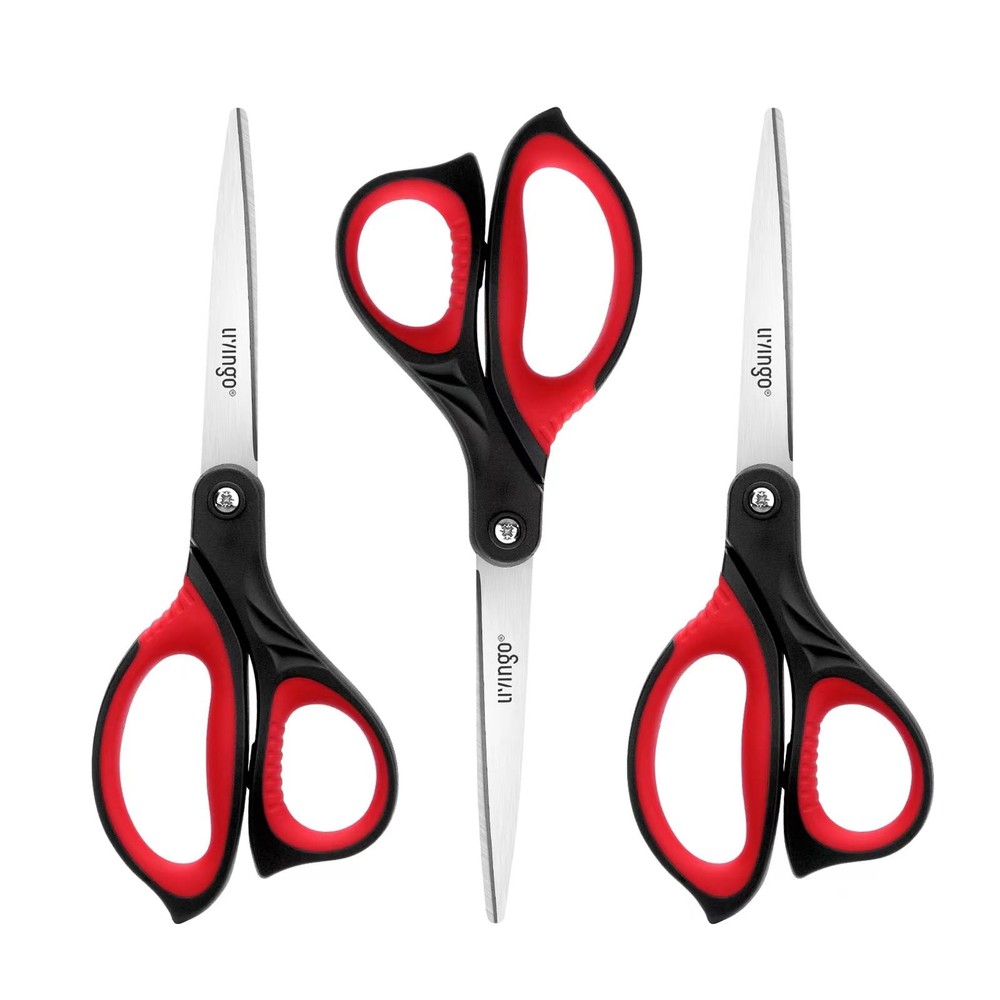 LIVINGO 8.5” Scissors All Purpose  Ultra Sharp Multipurpose 3 Pack Heavy duty...