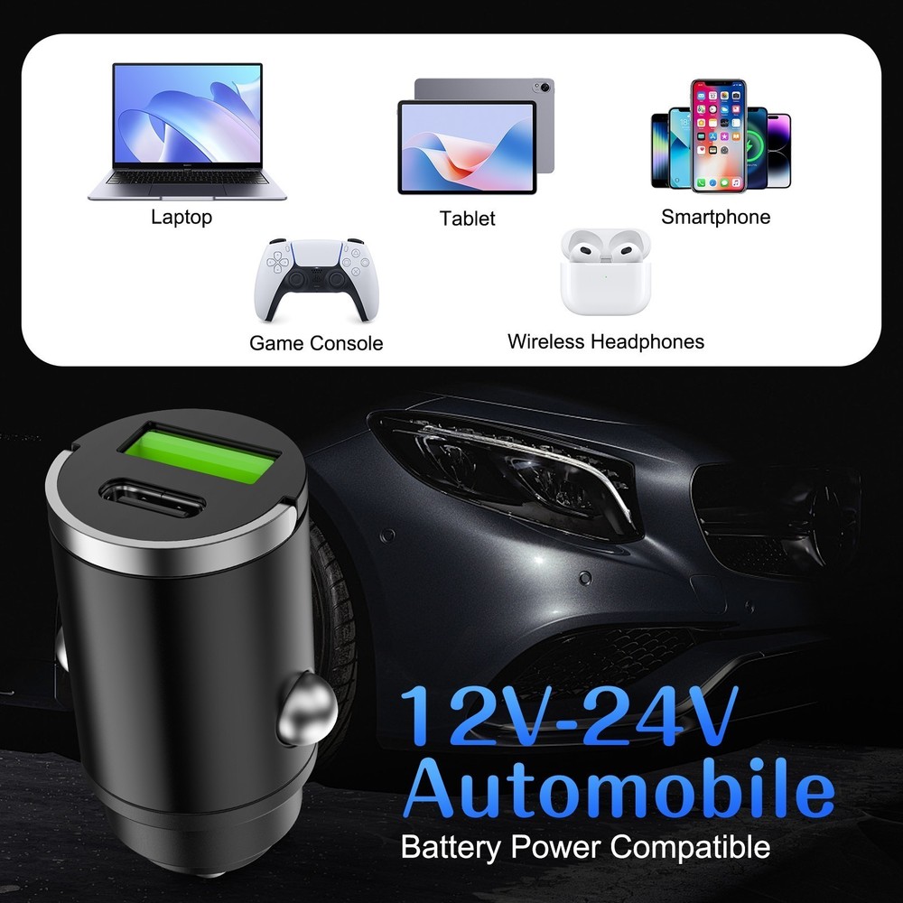 60W PD Car Charger 2-in-1 Fast Charging Cigarette Lighter Adapter with Pull Ring
