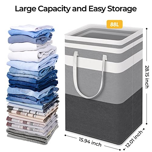 2-Pack Large Laundry Basket, Waterproof, Freestanding Laundry Hamper, 88L Grey