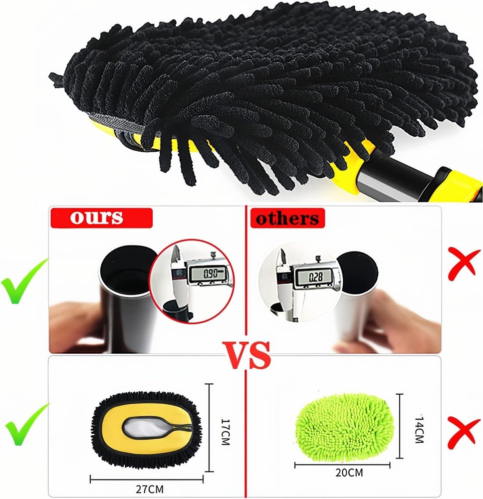 Long Handle Car Wash Mop Set with Microfiber Mitt for Scratch-Free Shine