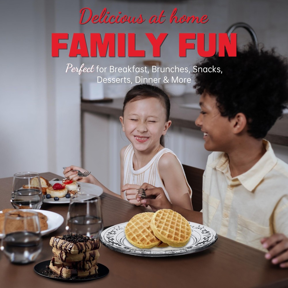 SugarWhisk Double Mini Waffle Maker Machine, Chaffle Maker, Compact, White