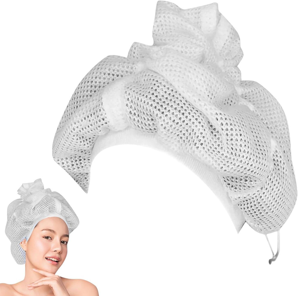 EMVANV Adjustable Net Plopping Cap for Quick Drying Curly Hair (White)