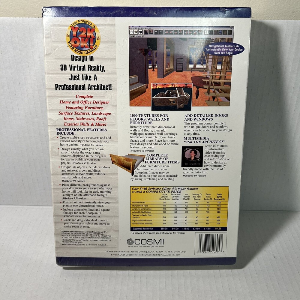 Vtg PC Software 3D Virtual Reality Architect CD Rom NOS Windows Swift Big Box