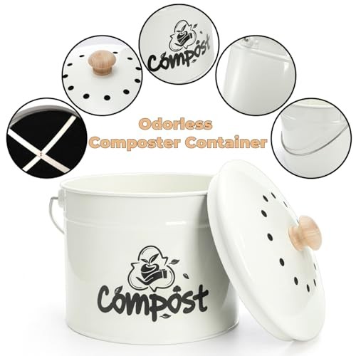 Small Kitchen Compost Bin, 1 Gallon Odorless Composter Container, Food Waste