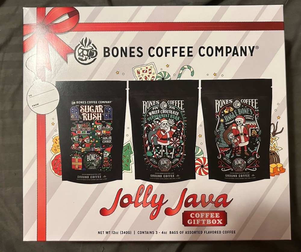 Bones Coffee Jolly Java Gift Box – 3 Holiday Flavors – Sealed – Exp 8/2026