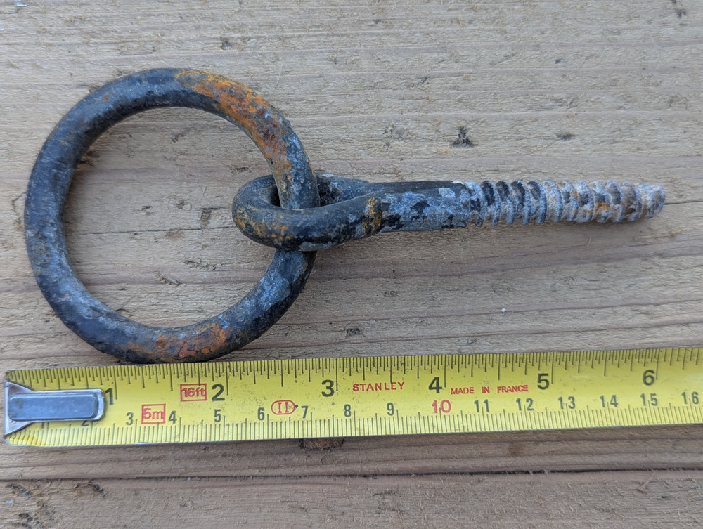 Vintage Iron Tethering Ring~Beam Hook~On Threaded Pin~Doorstop~