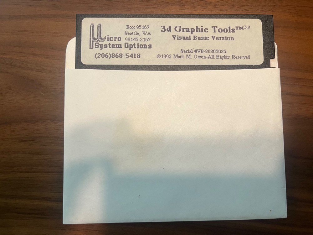 µicro System Options 3D Graphics Tools Visual Basic  5.25" Floppy (UNTESTED)