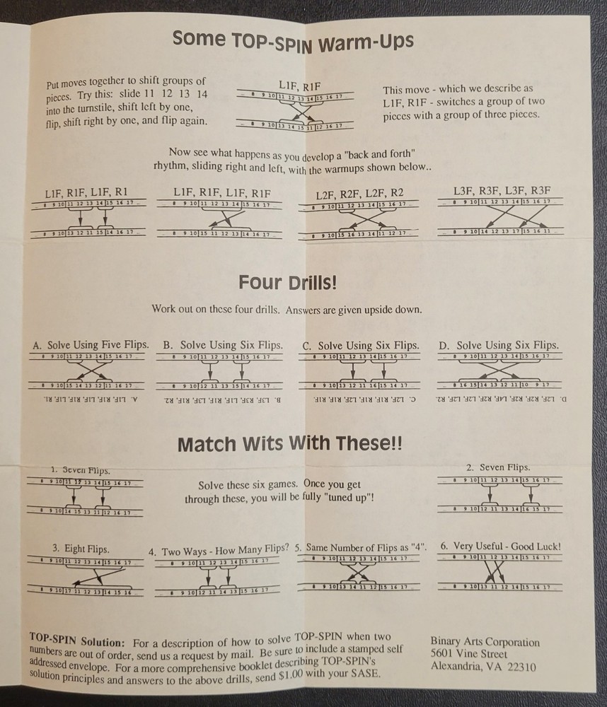 Vintage - Instructions ONLY - TOP-SPIN - Binary Arts