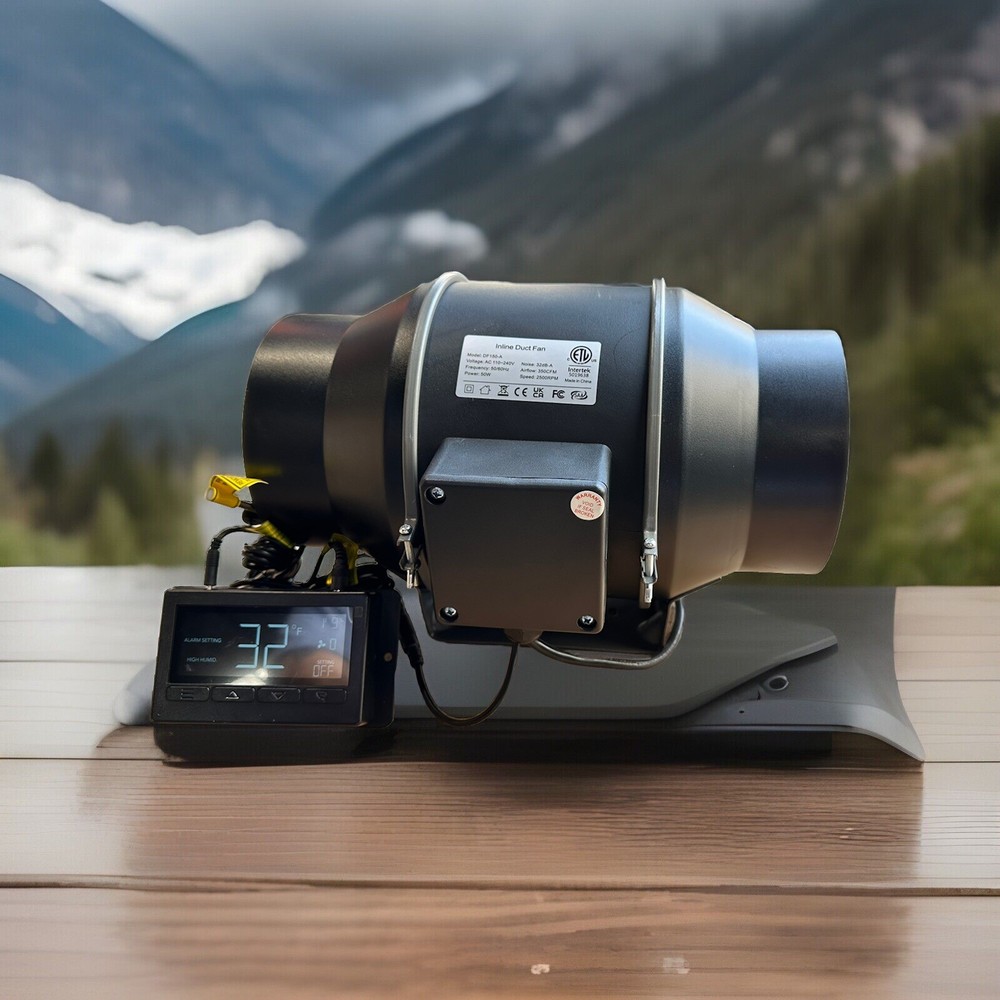 Quiet 6” Exhaust Inline Duct Fan 350 CFM w/Program Temp Humidity Speed Control