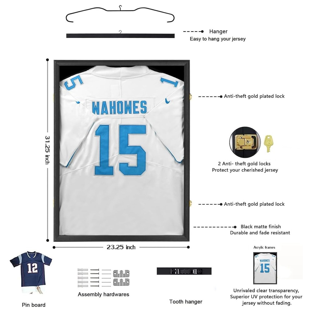 Tieeqe Jersey Frame Display Case-Jersey Shadow Box- 1 Pack, Black