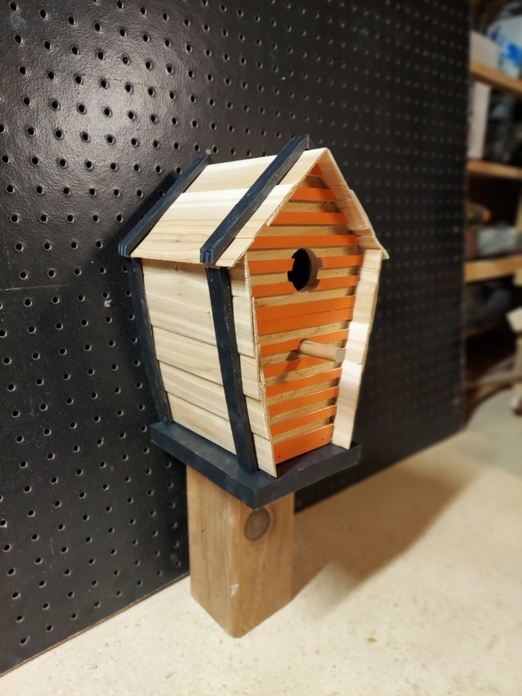 Unique 100% cedar whimsical looking birdhouse - easy clean on back
