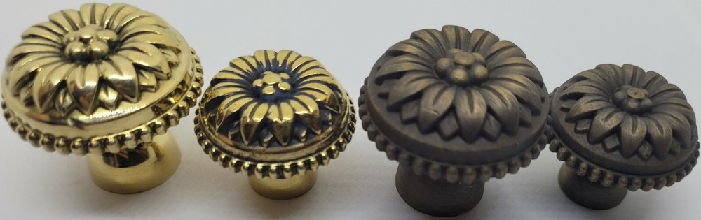 Round French Solid Brass knob mid century modern floral antique depression pull