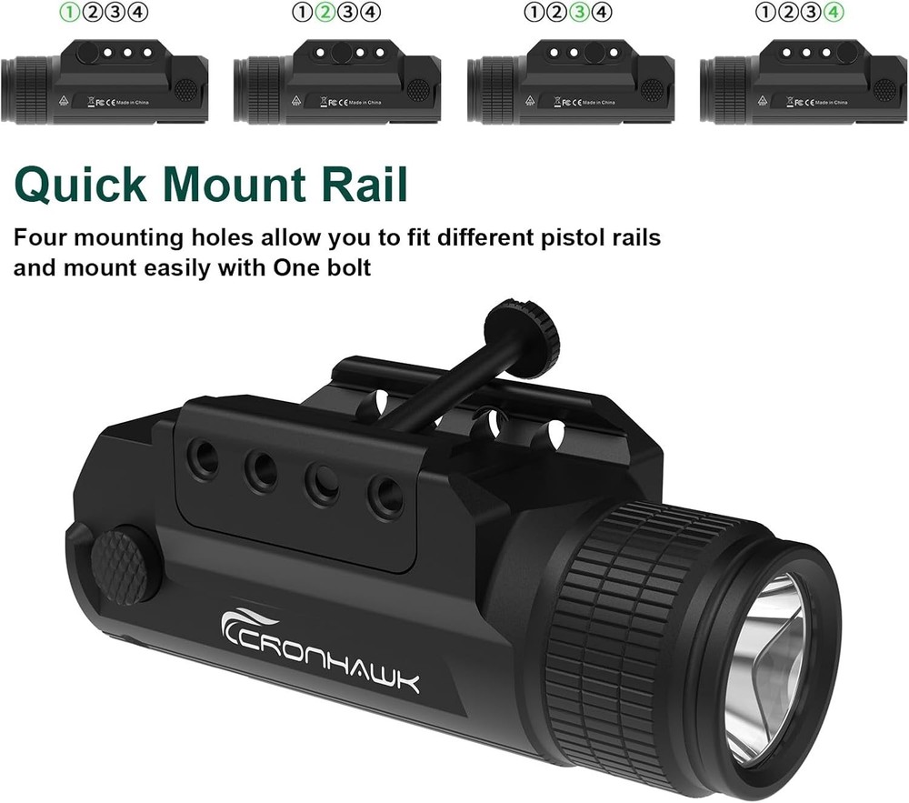 Pistol Flashlight Rechargeable 700 Lumen Rail Mounted Tactical Flashlight Com...