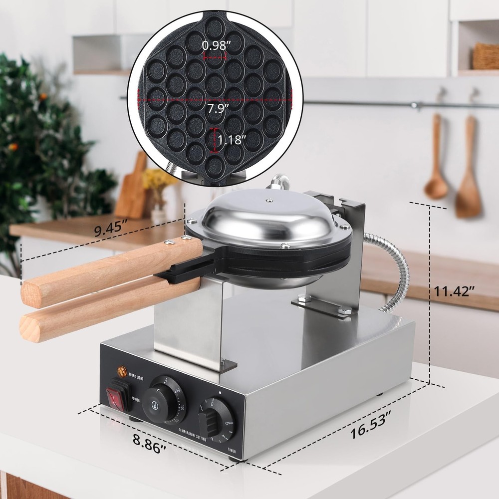 Commercial Bubble Waffle Maker Egg Pancake Baker Machine Egg Bubble Puff 1400W