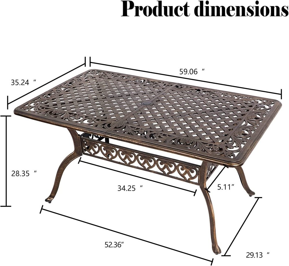 Patio Dining Table for 6 Person Rectangular with Umbrella Hole Outdoor Table