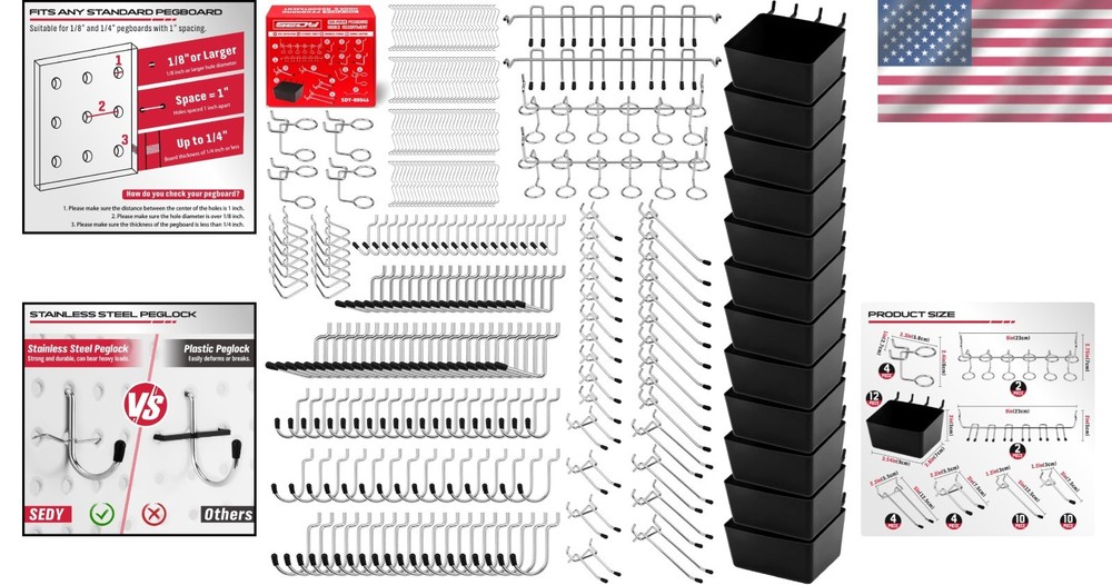 Universal Fit 300-Piece Pegboard Hook Set - Organize Your Workspace Elegantly