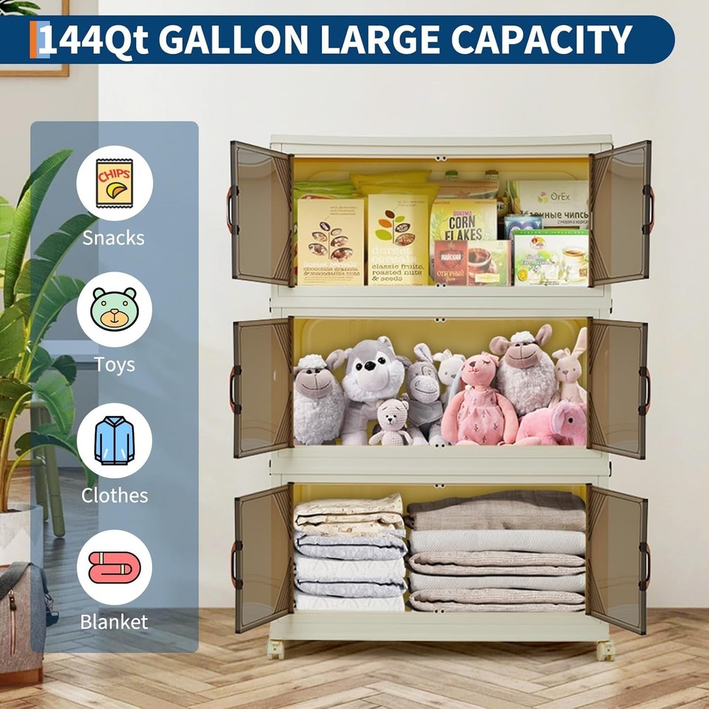 Stackable Storage Bin W/ Collapsible Drawer, Magnetic Doors & Wheels for Office