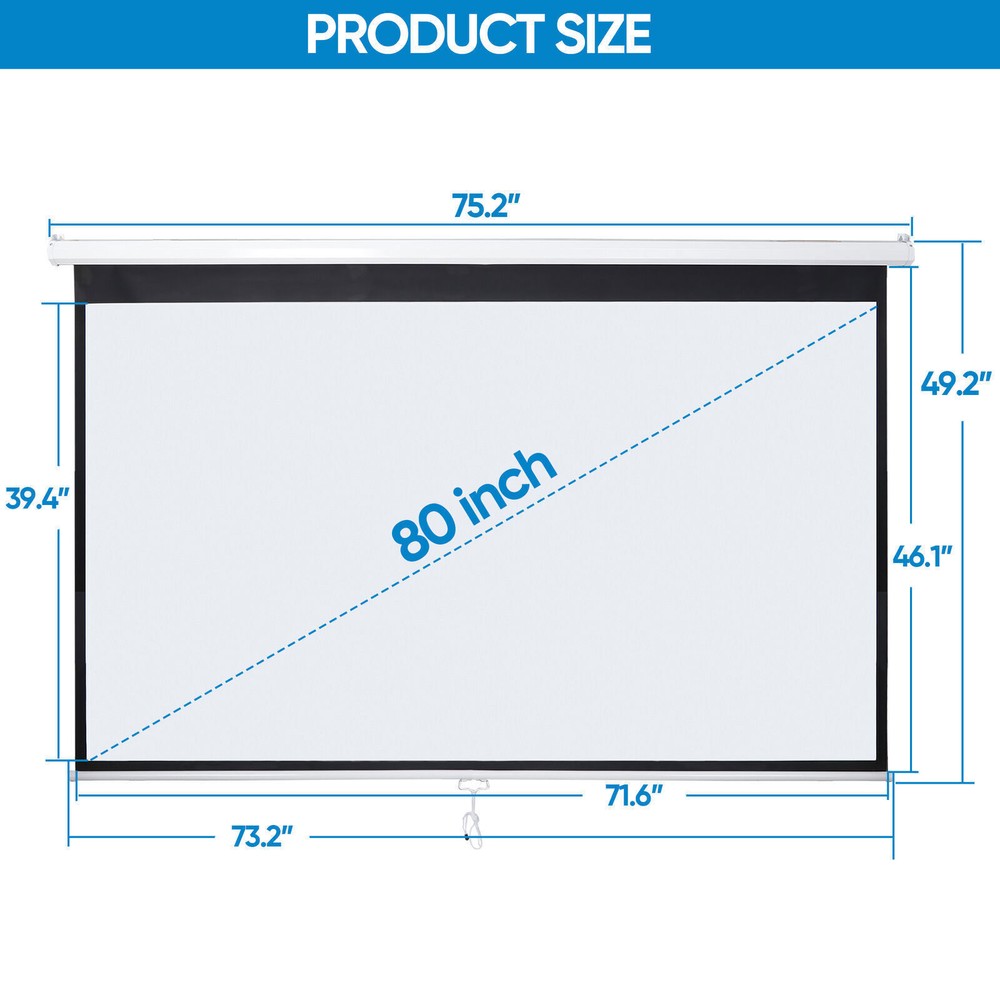 80 inch Indoor Outdoor Projection Screen Manual Pull Down Projector Screen Home