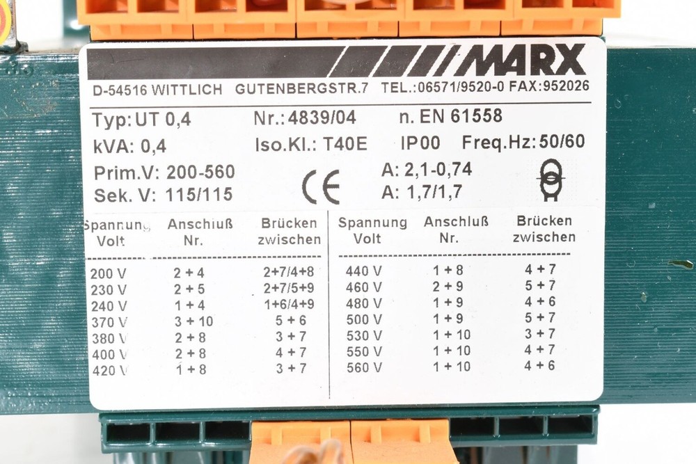 MARX UT 0,4, Transformer