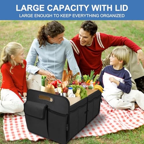 Large Black Car Trunk Organizer - Waterproof - Collapsible - Multi-Functional