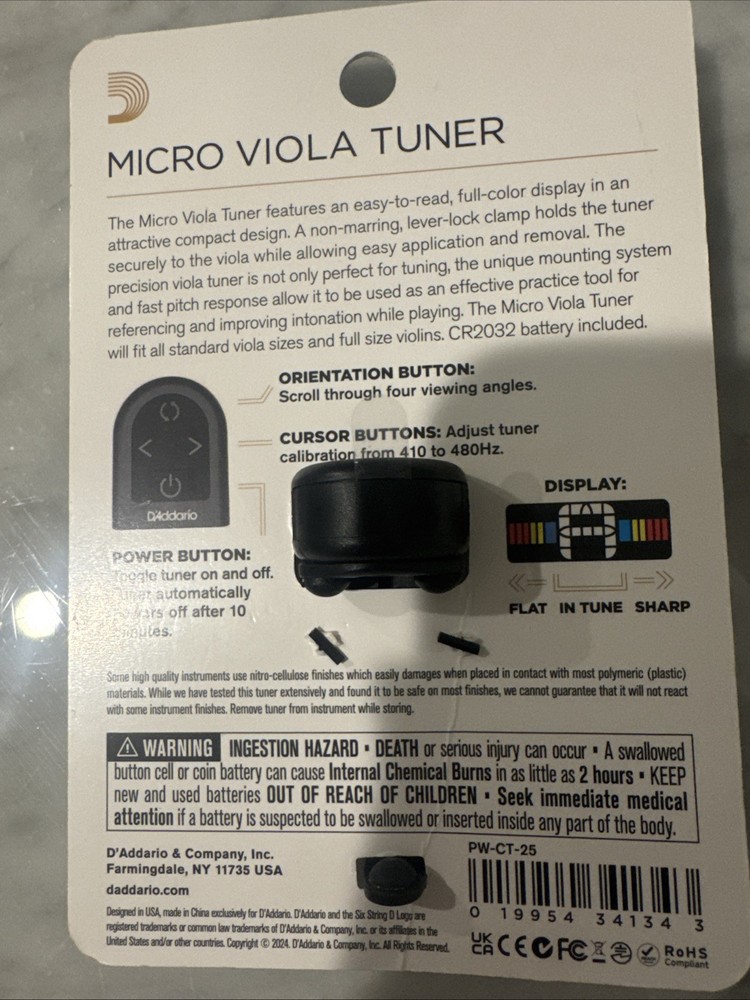 D'Addario Micro Rechargeable Viola Tuner