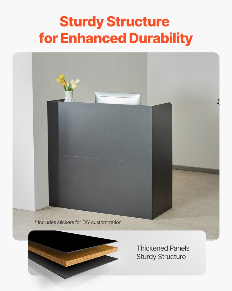 Reception Desk Rectangular Front Counter Table 47.24 in Black Office Table