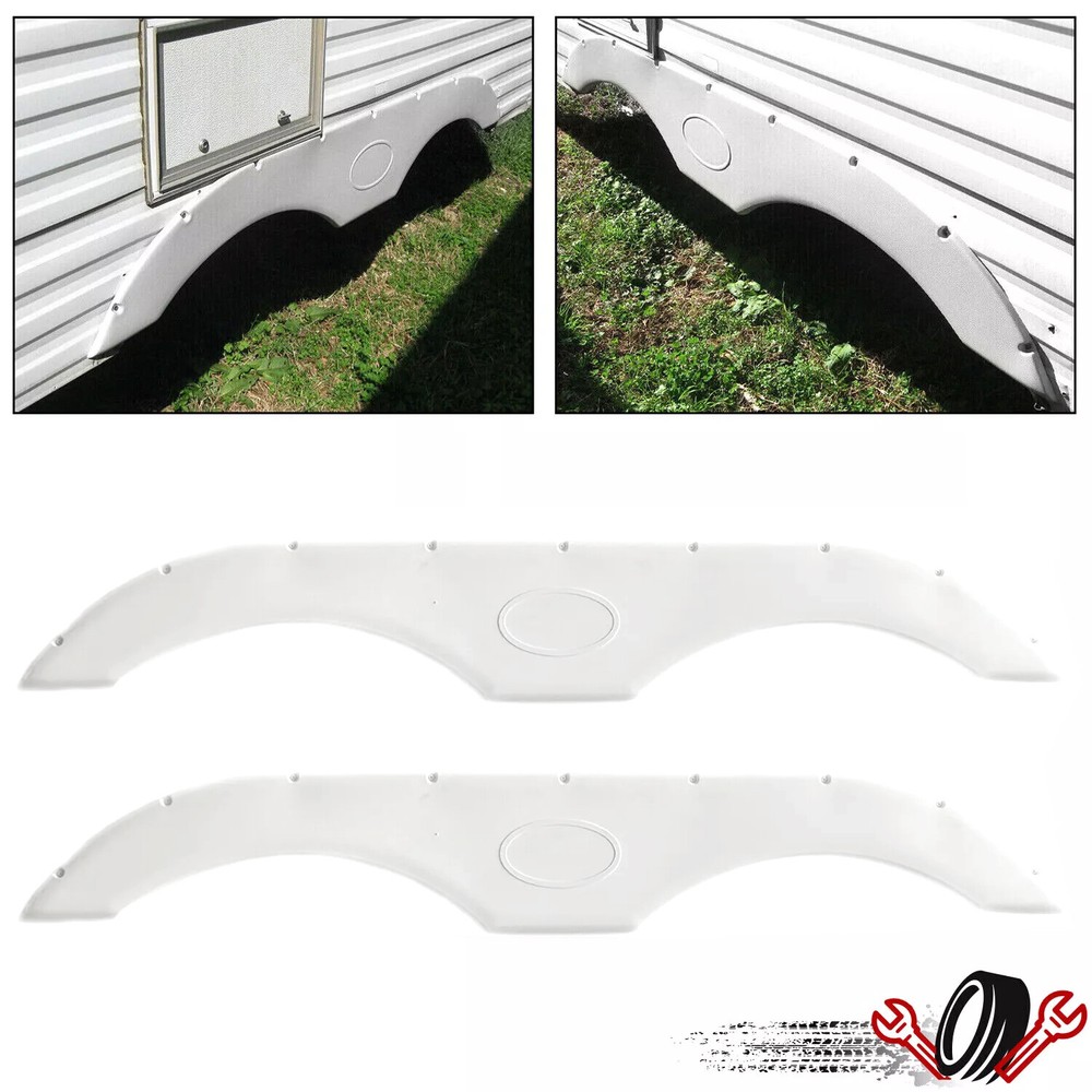 Pair of Tandem Trailer Fender Skirt In White For RVs Campers And Trailers
