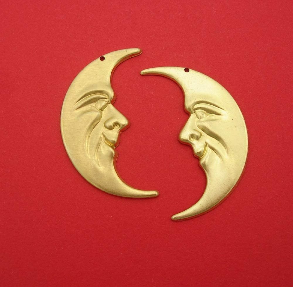 Large Crescent Moon Raw Brass Stamping Pendant.