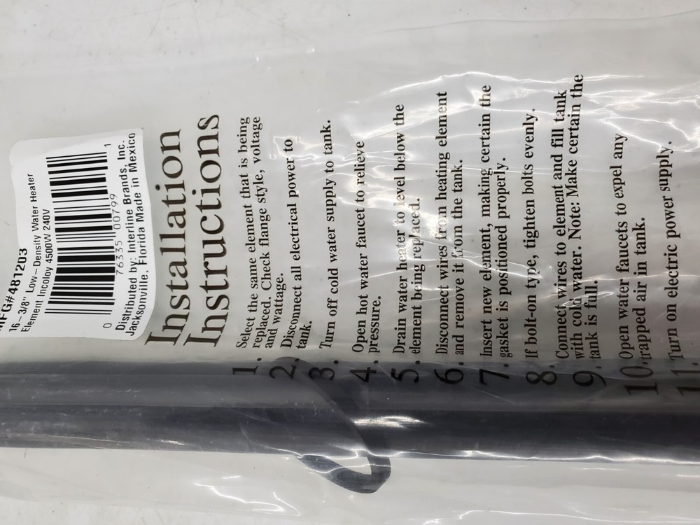 16-3/8" LOW DENSITY WATER HEATER ELEMENT INCOLOY 4500W 240V MFG #481203