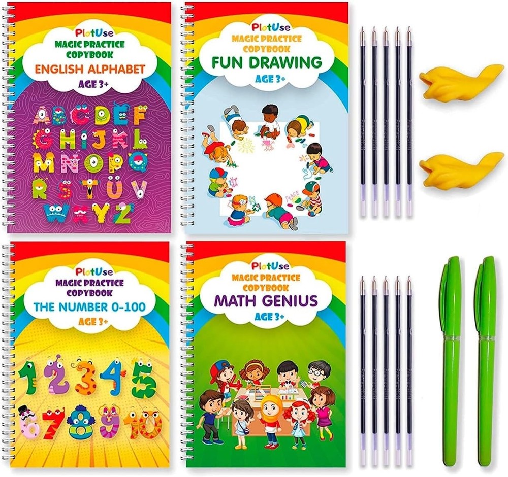 Magic Grooved Practice Copybook Set – Handwriting Learning medium, Multicolor