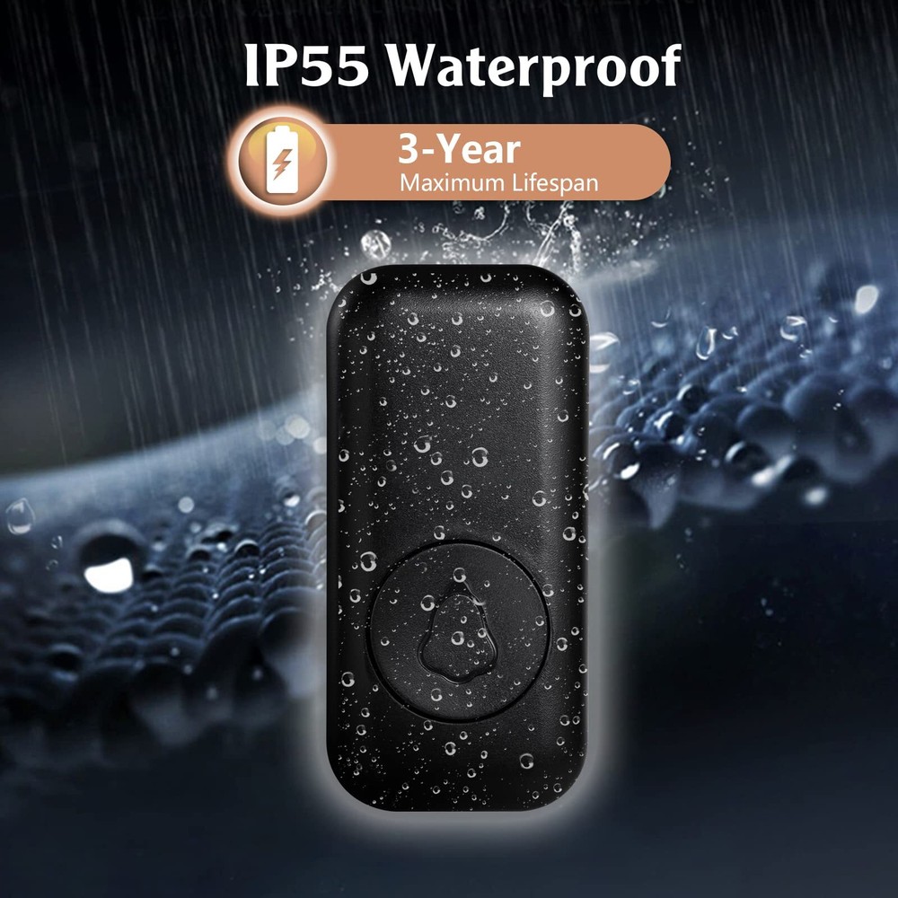 Waterproof Wireless Doorbell Adjustable Volume 2 Plugin Receiver 3 Bell Button