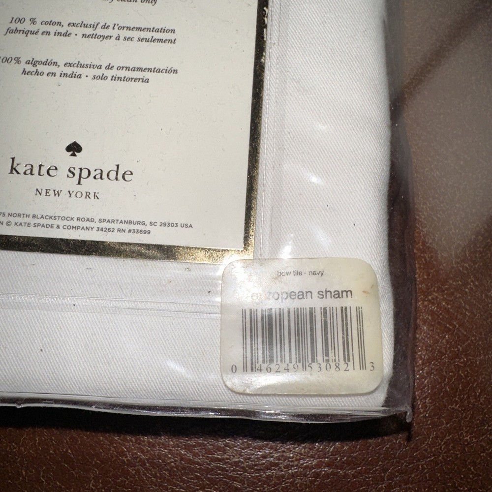 KATE SPADE 2pc EURO SHAM BOW TILE NAVY WHITE BNIP NICE