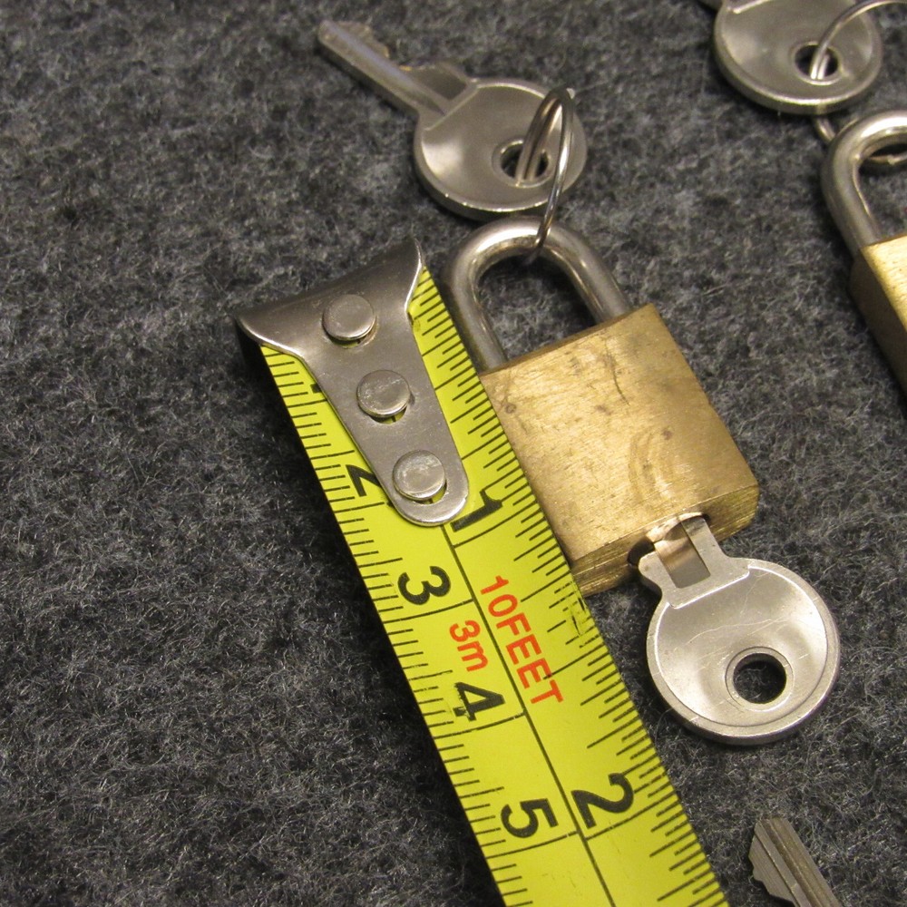 11 Miniature Brass Padlocks w/ Keys Each Keyed Seperately 1-1/4" Display Case