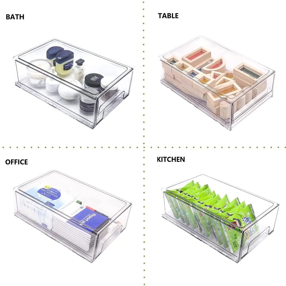 2 Pack Stackable Refrigerator Drawers Pull Out Bins Clear Fridge Drawer Organ...