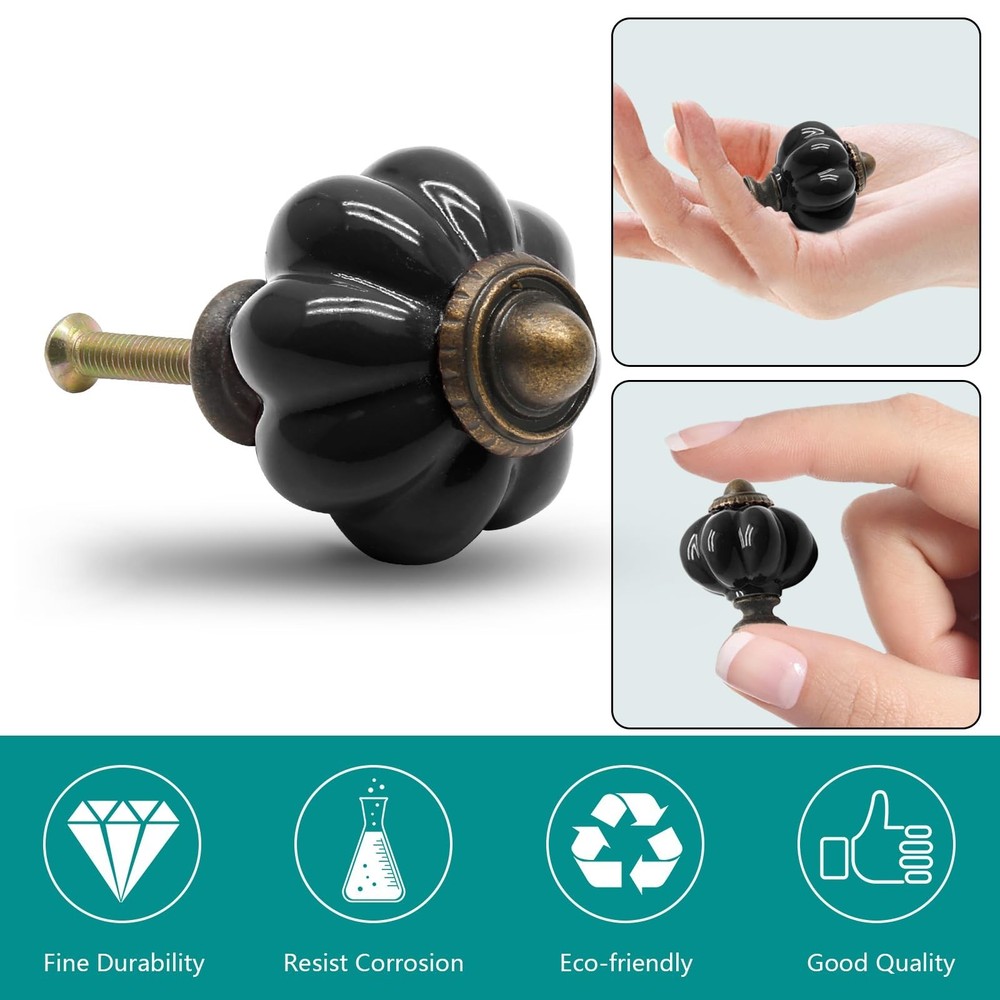 12pcs Black Vintage Ceramic Cabinet Knobs and Drawer Pulls with Mounting Screws