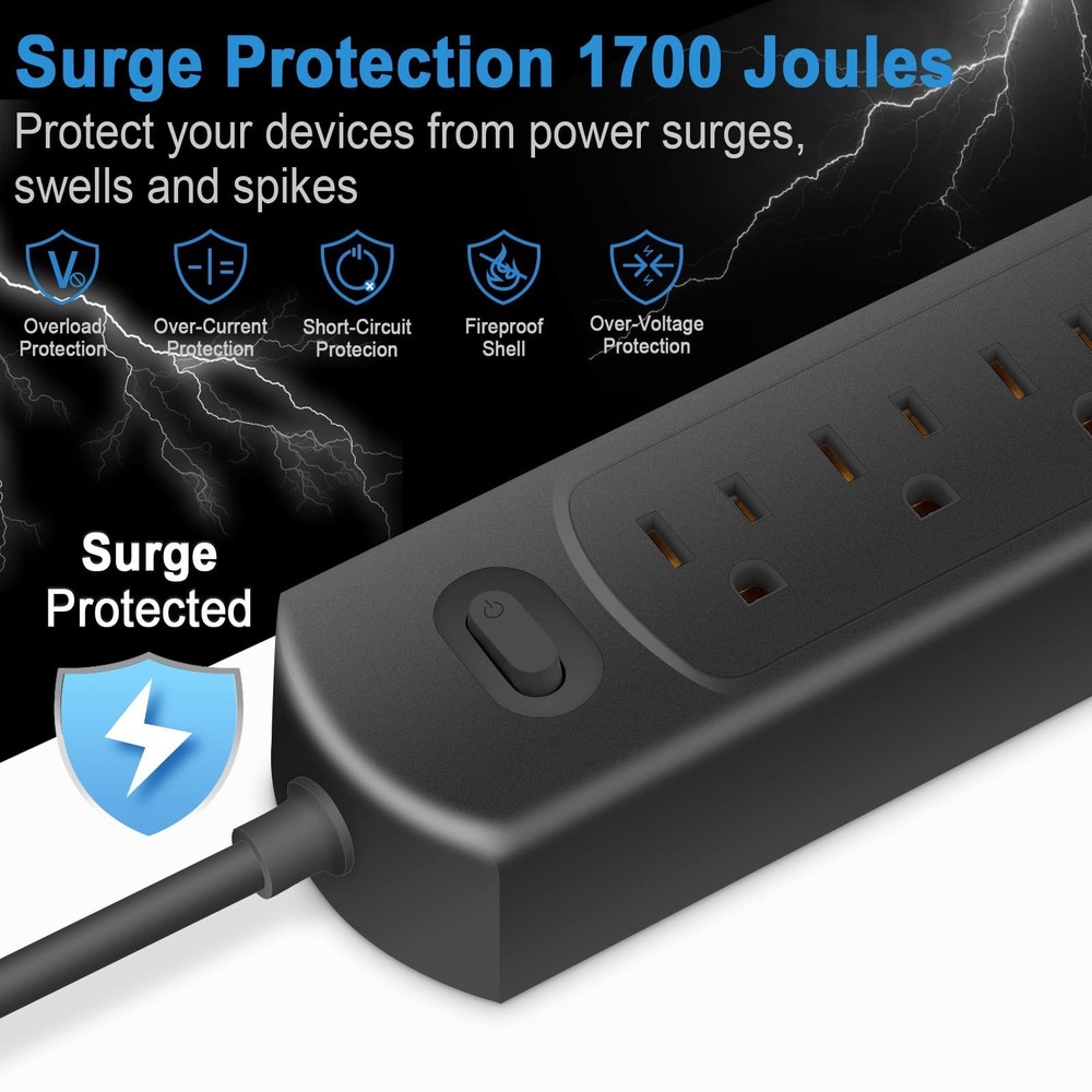 Power Strip Surge Protector Socket, 6 Outlets for Multiple Devices, 10Ft Flat...