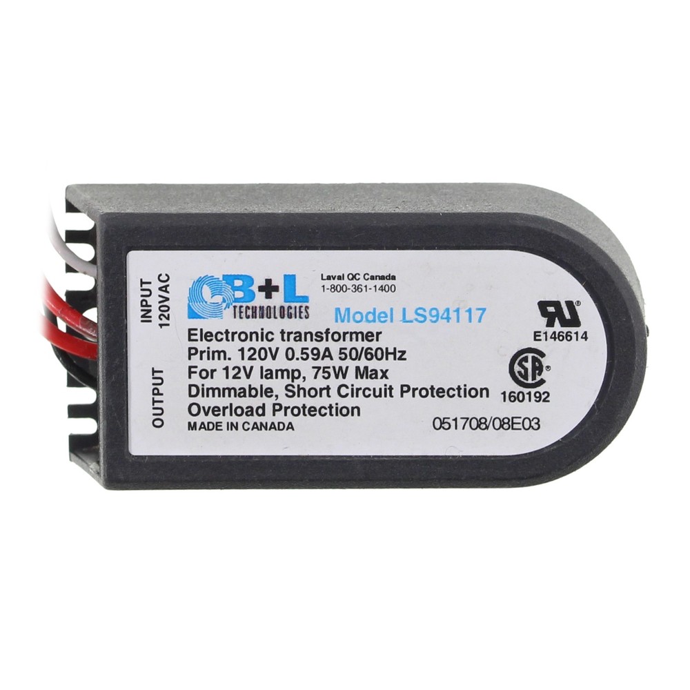 B+L TECHNOLOGIES LS94117 DIMMABLE ELECTRONIC TRANSFORMER, 12V, 75-WATT, 120V