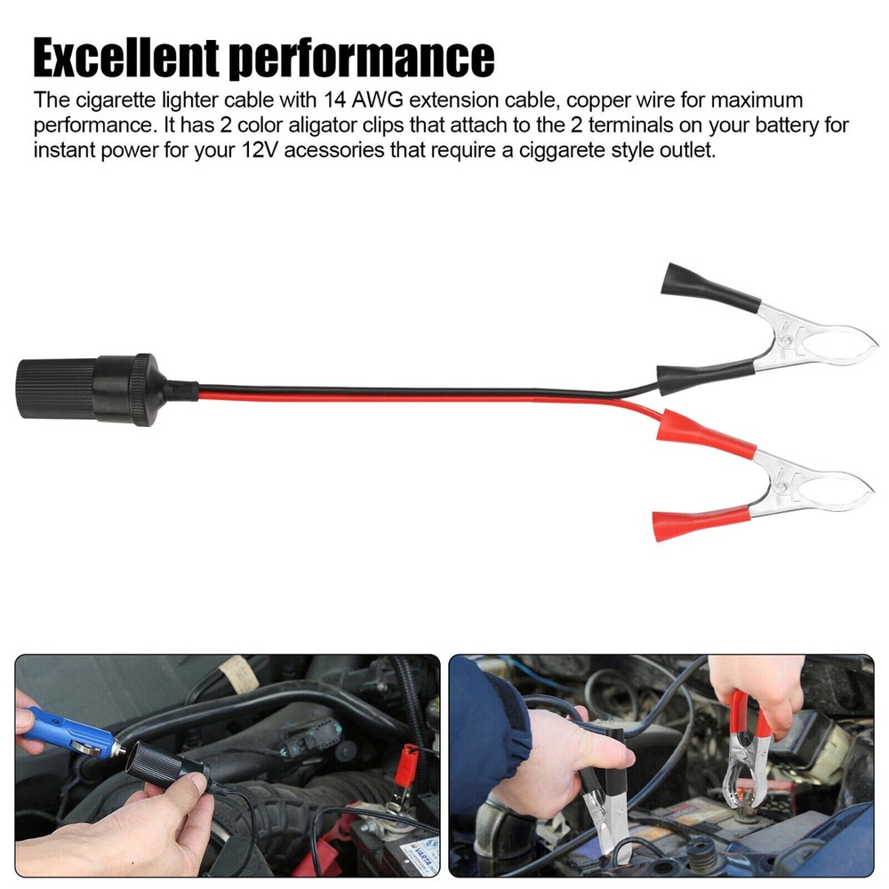 2PCS Car Battery Alligator Clamp Clip Cigarette Lighter Power Adapter Socket 12V